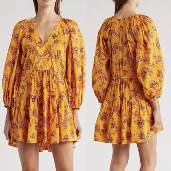 NWT A.L.C. Sally Floral V-neck Long Sleeve Dress Limone Orange Size: 00